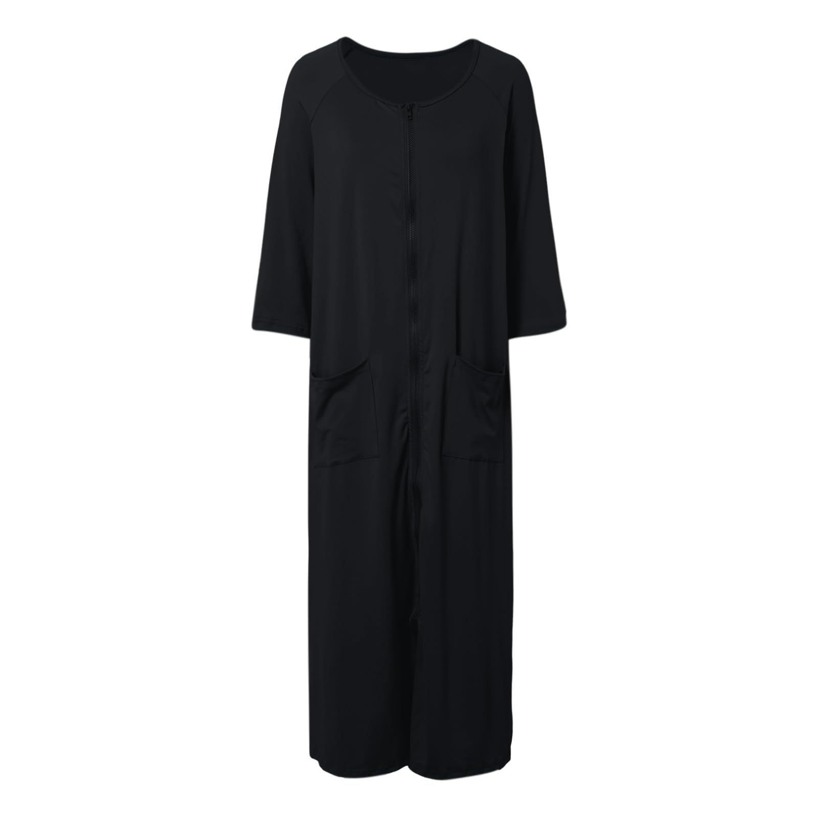 Umstandspyjama Damen Robe Stillpyjama Bequem Morgenmantel 3/4 Ärmel Umstands Nachthemd Hausmantel mit Taschen und Reißverschluss Locker Loungewear Bademantel Weicher Hausanzug