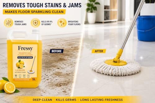 Image of Disinfectant Floor & Surface Cleaner | Lemon Fresh | 5 Litre | Kills 99.9% Germs | Multi-Surface - Bathroom, Ceramic, Marble, Granite, Mosaic