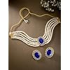 Aheli Kundan Pearl Choker Multi Layered Beaded Necklace Earrings Set Indian Traditional Wedding Jewelry for Women, AH-PF26N1403