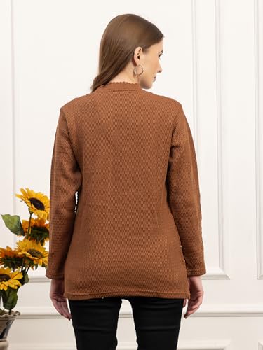 Image of Women's Winter Woolen Cardigan | Full Sleeve Textured Buttoned Sweater for Women | Soft Wool V-Neck Warm Knitted Outerwear for Office & Casual Wear