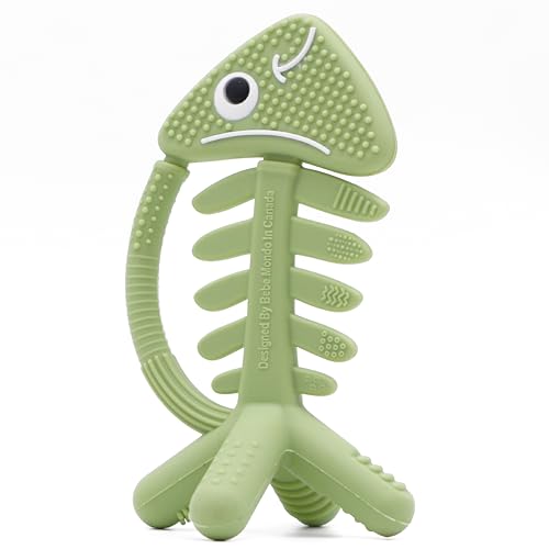 Image of 3 in 1 Infant Toys, Baby Teething Toys 3–6 6–12 Months, Teethers for Babies 0–3–6–12 Months for Teething Relief, Baby Gift, Baby Teether Toys, Silicone Sensory Toys, USA Patent Pending, Fish (Olive)