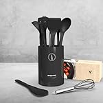 Silicone Cooking Utensils Set - 600°F Heat Resistant, Nonstick Kitchen Utensil Set with Spatulas, Spoons, Whisk, Tongs, BPA Free, Dishwasher Safe, Black - Image 5