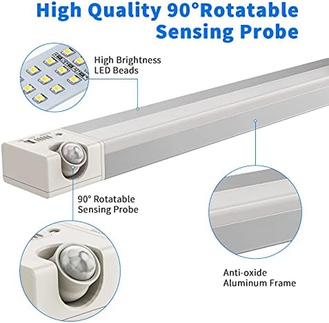 SIBI Motion Sensor LED Light, Large Wide-Angle Sensor Under Cabinet Lights, USB Rechargeable Lights for Wardrobe, Closet, Stair, Under Cupboard Lighting, Warm White 3000K, 1 Pack