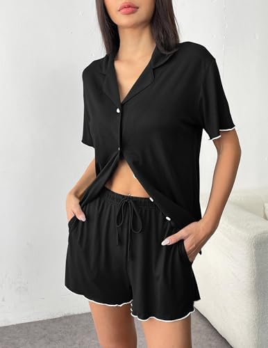 Ekouaer Womens Pajama Sets Button Up Bride Pjs Set 2 Piece Soft Sleepwear Short Sleeve Lounge Sets with Shorts, S-XXL4