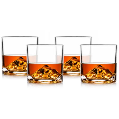 Image of LIITON Mount Everest Heavy Crystal Whiskey Glasses Gift Set of 4, Thick Freezable Bourbon Glass 1lb Each, Premium Whiskey Gifts for Men, Frozen Crystal Chills Cocktails, 10 oz | Thick Freezable Crystal Rock Glasses, Old fashioned Whiskey Gifts for Men, Cocktails, Scotch Glasses