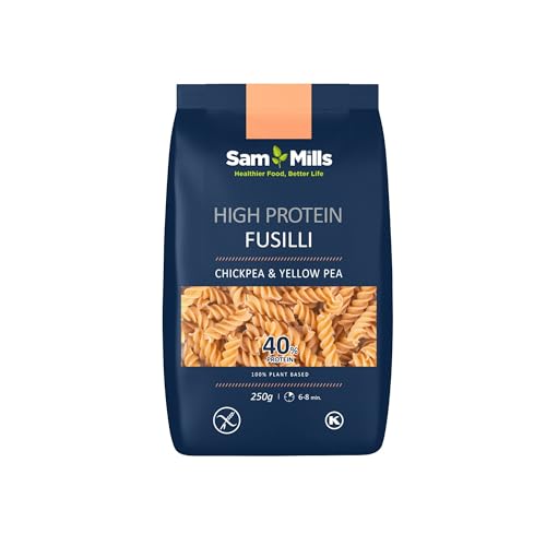 Sam Mills - Fussilli de Garbanzo y Guisante Amarillo - 250 g - Sin Gluten - Ideal para Dietas Veganas - Pasta de Legumbres - Alto Contenido en Fibra y Proteína