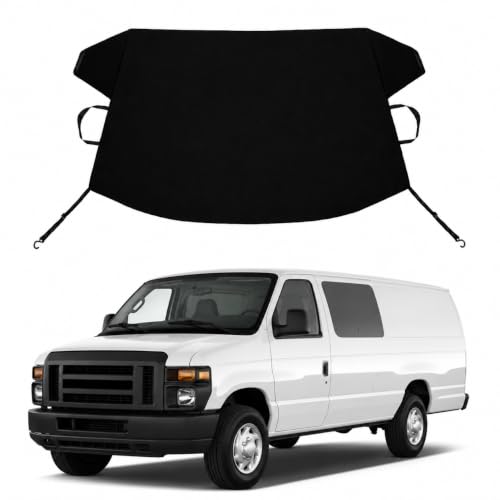 Image of Econoline Custom Windshield Cover for Ice and Snow Fo-rd Econoline E-Series Heavy Duty 600D Oxford Fabric Windshield Protector Fit Waterproof Frost Snow Cover Winter Car Accessories