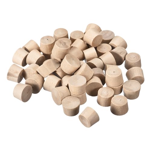 Image of uxcell 120Pcs Flat Head Wood Plugs, 15 /32 Inch Wooden Button Screw Plug Wood Plugs Screw Hole Covers for Furniture Tables Chairs