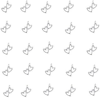 NA 100 Pieces Double Heart Charms Alloy Charms Heart Pendants Tibetan Charms for Crafting and Jewelry Making