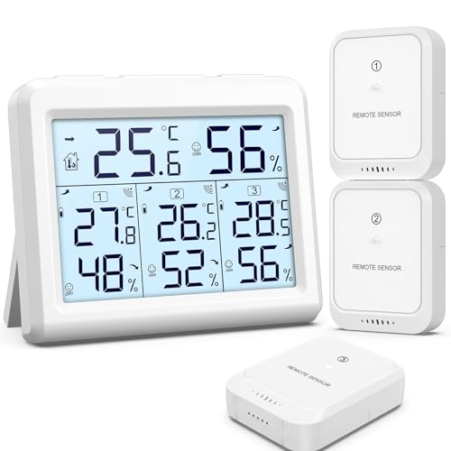 Brifit Hygrometer Thermometer, Luftfeuchtigkeitsmesser Innen/Ausen mit 3 Sensoren, Digitales Thermometer Innen Außen mit Hintergrundbeleuchtung,...