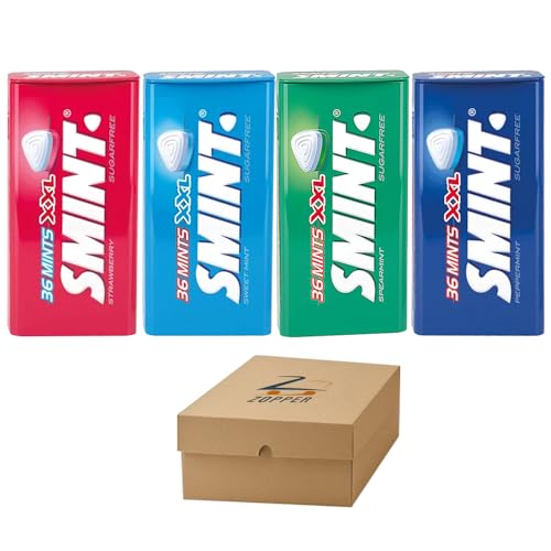 SMINT Sugar Free Mints XXL - Smint Mix Flavor Strawberry, Spearmint, Sweet Mint, Peppermint - 36 Mints Tin Pack of 4