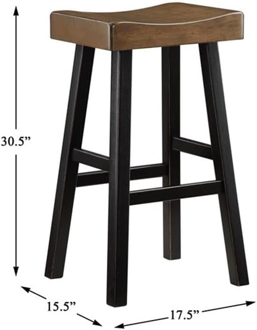 Pemberly Row Solid Wood Bar Stool, 29 in Height, Two-Tone Black and Brown Finish, Rubberwood Frame, Sturdy Design, 250 lb Capacity, Modern Rustic Style for Dining or Bar Area