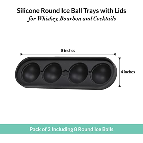 Group Vertical Large 2’’ Ice Maker Trays For Whiskey, Bourbon And Cocktails, Silicone Molds For Sphere Ice Balls, Ice Trays With Lid, Dishwasher And Oven-Safe, Pack Of 2, 8 Round Black #TOP1