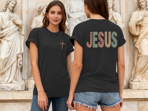 Image of Christian Shirts for Women Jesus Tees Faith Shirts Bible Verse Print Tops | Jesus Shirts for Women,Christian Faith Tee,Vintage Cross Print,Bible Verse,Religious Love Jesus Tops,Religious Scriptures