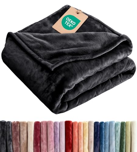 Ultra Soft Fleece Blanket Twin Size - Flannel Fleece Luxury Twin Blanket - Lightweight for Couch Bed Chair - Thick Warm and Breathable - All Season Cozy Fuzzy Anti-Static Microplush Bedding Black