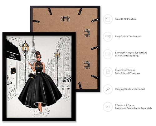 Image of Poster Master Lady in Black Print - Fashion Poster - Paris Designer Art - Modern Wall Design - Chic Gift for Women & Fashionista - Glam Decor for Bedroom or Girl's Room - 8x10 Black Framed