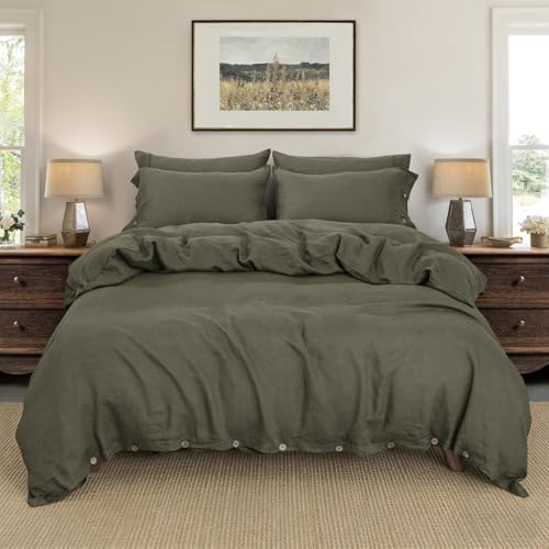 S VICTORY SYMBOL 100% Organic Linen Duvet Cover Set,Pre-Washed Natural French Flax Bedding,1 Comforter Cover and 1 Pillowcase,2pcs Twin Size Bedding Set(Burnt Olive)