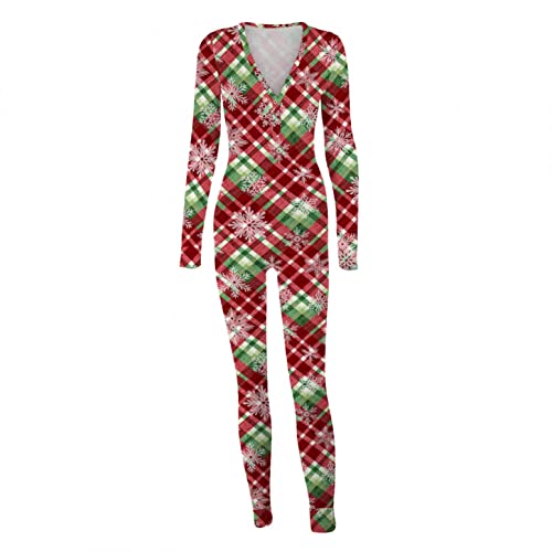 IQYU Kerstmis jumpsuit dames sexy pyjama strakke jumpsuits eendelig slaapoverall volwassenen romper eendelig onesie met functionele klep huispak Kerstmis overall slaapkleding pyjama's - Afbeelding 6