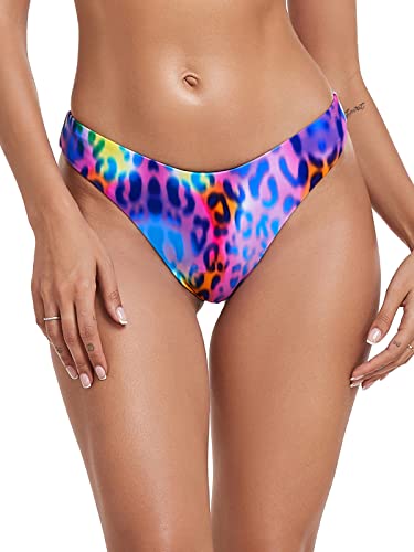 RELLECIGA Women's Purple Leopard Cheeky Brazilian Cut Bikini Bottom Size Medium