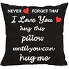 Two Sided Printing Lover Pillow Cover I Love You Hug This Pillow Until You Can Hug Me, Valentine’s Day Birthday Gifts for Girlfriend Cotton Linen Square Decorative Cushion Waist Pillowcase 18″x 18″