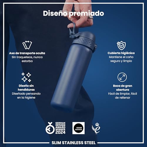 Miniatura 6 de ion8 Botella Agua Inox Ligero, 600ml, Sin Aislamiento, a Prueba de Fugas, Fácil de Abrir, Cerradura Segura, Aptas para Lavavajillas, Fácil de Limpiar, Resistente a Rayones, Azul Marino Ceniza