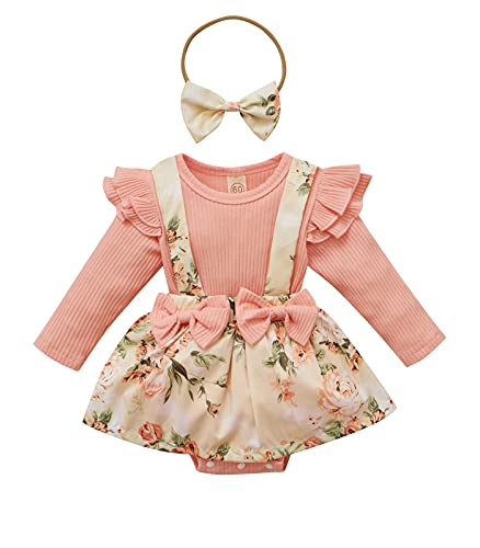 Image of Infant Baby Girl Bodysuits Romper Lace Sweater Onesie Shorts Ruffle Long Sleeve Newborn Fall Winter Clothes