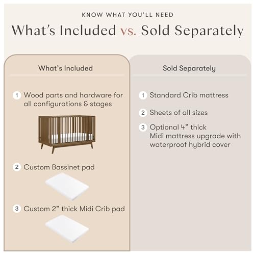 Image of Babyletto Palma 8-in-1 Convertible All-Stages Bassinet to Full-Size Crib in Natural Walnut, Greenguard Gold & FSC Certified, Portable & Adjustable with Select Conversion kit and Pads Included | GREENGUARD Gold & FSC Certified, Converts From Bassinet to Midi Crib, Standard Crib, Toddler Bed, Daybed & Junior Bed