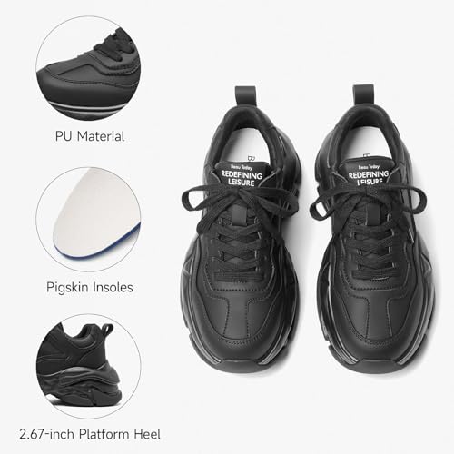 Image of BEAU TODAY Chunky Sneakers for Women, Womens Fashion Sneakers, Lightweight Leather Sneakers for Women, Comfortable Casual Lace-Up Breathable Dad Shoes