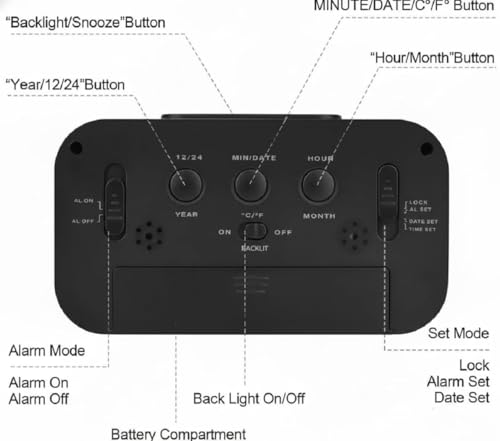 Image of Digital Alarm Clock with Large LED Display, Smart Night Light Sensor, Snooze Function, Date Temperature Calendar, Battery Operated Bedside Desk Clock (Black)