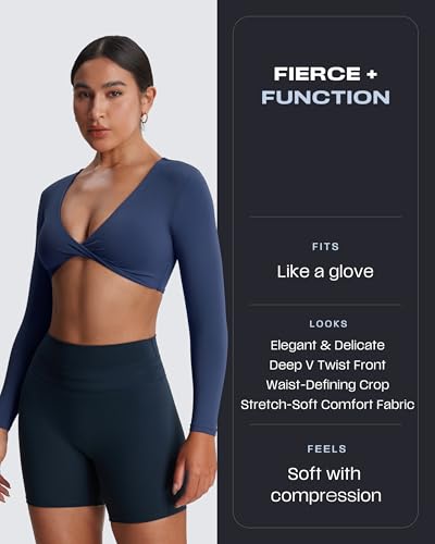 Image of Aoxjox Sienna Twist Deep V Training Women's Long Sleeve Crop Top