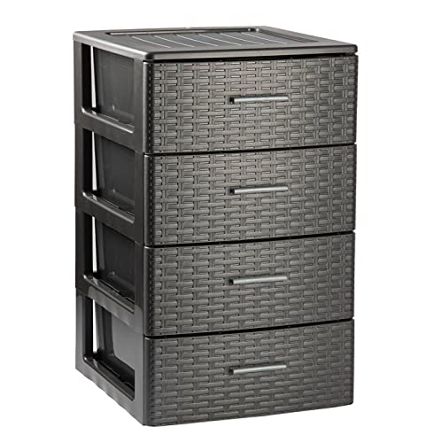 AC - Cajonera de Ordenación Modelo Rattan - 4 Niveles - Torre de almacenaje Multiusos, Organizador Auxiliar, Almacenamiento, baño - 61,5 x 36,5 x 36,5 cm - Color Antracita