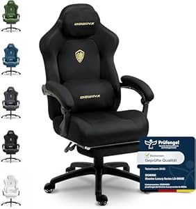 Dowinx Gaming Stuhl Ergonomisch mit Verstellbarem Lendenkissen, Mikrofaser-Velours, Dickes Sitzpolster, Ausziehbarer Fußstütze, Armlehnen Verstellbar, 160° Neigbar, Hellschwarz