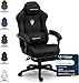 Dowinx Gaming Stuhl Ergonomisch mit Verstellbarem Lendenkissen, Mikrofaser-Velours, Dickes Sitzpolster, Ausziehbarer Fußstütze, Armlehnen Verstellbar, 160° Neigbar, Hellschwarz