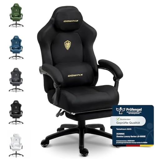 Dowinx Gaming Stuhl Ergonomisch mit Verstellbarem Massage-Lendenkissen, Mikrofaser-Velours, Dickes Sitzpolster, Ausziehbarer Fußstütze, Armlehnen Verstellbar, 160° Neigbar, Hellschwarz