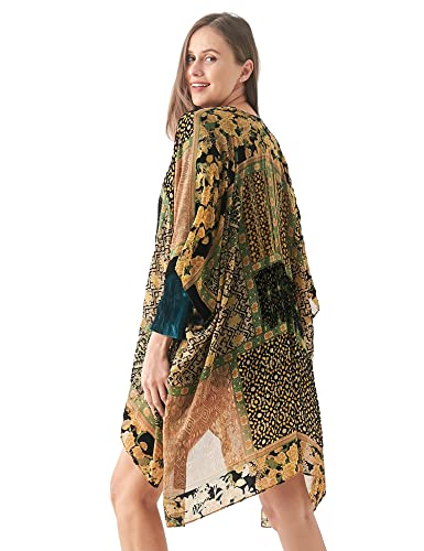 Image of Women's Burnout Velvet Kimono Long Cardigan Cover Up Casual Outfit