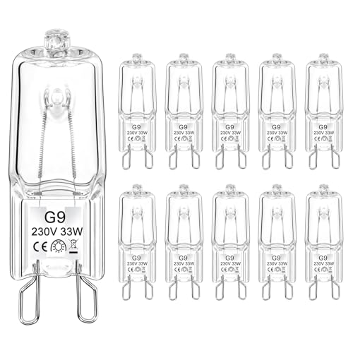 TaFiCo Ampoule Halogène G9, Ampoule G9 230V 33W Blanc Chaud 2800K 420LM Sans Scintillement Dimmable Ampoule Halogene Four, Lampe Halogène Pour Lustre, Placards, Plafonniers - 10 Pièces
