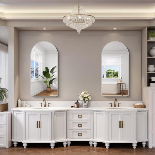 Image of FORBATH Arched Bathroom Mirror 24x48 Inch, Silver Bathroom Mirror Wall Mounted Modern Aluminum Alloy Frame Arch Mirror for Bedroom Living Room Entryway, Hanging or Leaning Against Wall