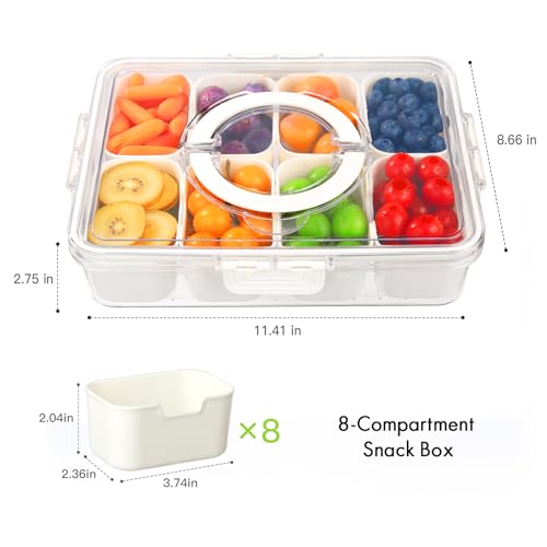 Snackle Box Container, Divided Serving Tray with Lid and Handle, Portable Big Snack Charcuterie Container, 8 Independent Compartments, standard, white by SBMKK - Used condition - Image 2