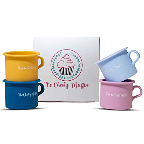 Cupcake, Muffin Silicone Baking Molds Coffee Mugs, Nonstick, Set of 4 Mini Individual Cups, Funny Bakeware set, Exchange Cooking Gifts, White Elephant