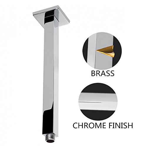 Brass Shower Extension Arm With Flange,12Inch Rainfall Shower Head Extender Pipe Ceiling Mount Straight Square Tube Replacement, Chrome, Npt 1/2" Threads #TOP4