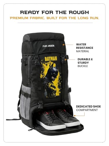 Image of FUR JADEN 55 LTR Rucksack Travel Backpack Bag for Trekking, Hiking with Shoe Compartment (Batman)