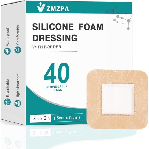 40 Pcs Silicone Foam Dressing 2x2 Gentle Border Waterproof Silicone Bandages for Wounds Care Bed Sore Patches Super Absorbent Wound Dressing Self Adhesive Pressure Sore Pads (40)
