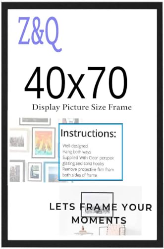 Z&Q Black 40 x 70 cm Poster Frame Crystal Clear Aclyic Front Picture Photo Frame 70x40cm MDF Wood Backing With Both Ways Hanging Hooks - Wall Mount Frames Home Office Decor