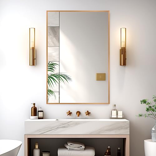 Poshions Espejo de pared grande y moderno, espejo de pared para todo el cuerpo, espejo de puerta para colgar, espejo grande, espejo de pared, espejo colgante, espejo de pared, espejo dorado, 61 x 91 cm