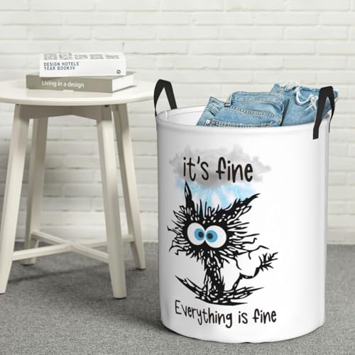 Image of Laundry Basket Cute Black Cat Room Decor,Round Laundry Hamper Waterproof Dirty Clothes Hamper Collapsible Laundry Baskets With Handles,Toy /Clothes Storage Basket For Home Dorm Black Cat Bathroom Decor