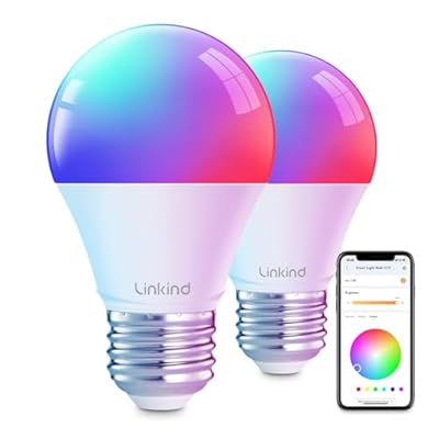 Linkind Smart Light Bulbs, Smart Bulb That Work with Alexa & Google Home, Color Changing Light Bulbs, 64 Preset Scenes, Music Sync, A19 E26 2.4GHz RGBTW WiFi Bluetooth Light Bulb 60W, 800LM, 2Pack