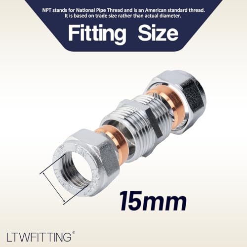 Unión de compresión de 15 mm cromada para reparar goteras en tuberías sin soplete LTWFITTING 3