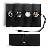 Hide & Drink, Rustikaler Uhren-Organizer aus Leder, handgefertigt aus Vollnarbenleder, für bis zu 4 Uhren, Reiseutensilien, Geschenk für Reisen – Anthrazitschwarz