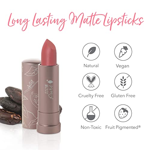 100% Pure Cocoa Butter Matte Lipstick Full Stay All Day Coverage, Lasting Moisturizing & Softening Natural Lip Color For All Skin Tones, Vegan Fruit Pigmented Pink Canyon (Dusty Pink) - 0.15 Oz #TOP6