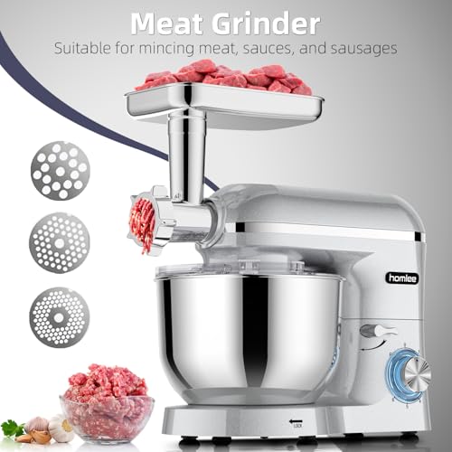 Foto von Homlee 3 in 1 Universal Küchenmaschine 2000W Multifunktionale Knetmaschine 6-stufige Gescheindigkeit Mixer, mit Fleischwolf, 1.5L Saftpresse, 5.5L Edelstahlschüssel knetmaschine